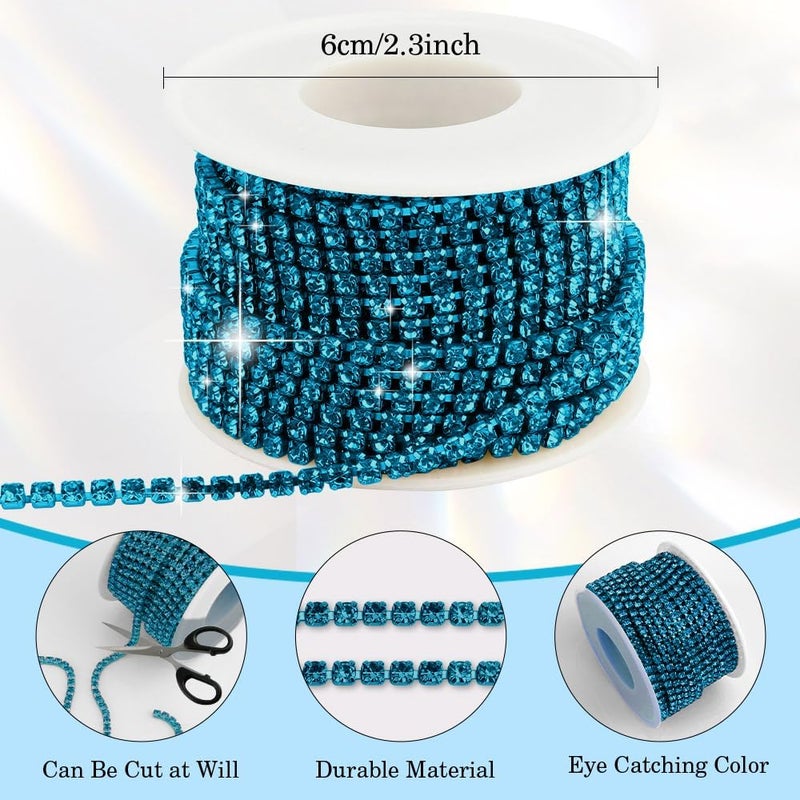 Liwidon Rhinestone Chain 10 Yards Rhinestone Trim Peacock Blue Bling Diamond Rhinestones Strips 3mm Glitter Bling Crystal Rhinestones Close Chains Claw Cup Chains Trim for Sewing DIY Crafting Jewelry Clothes - Image 3